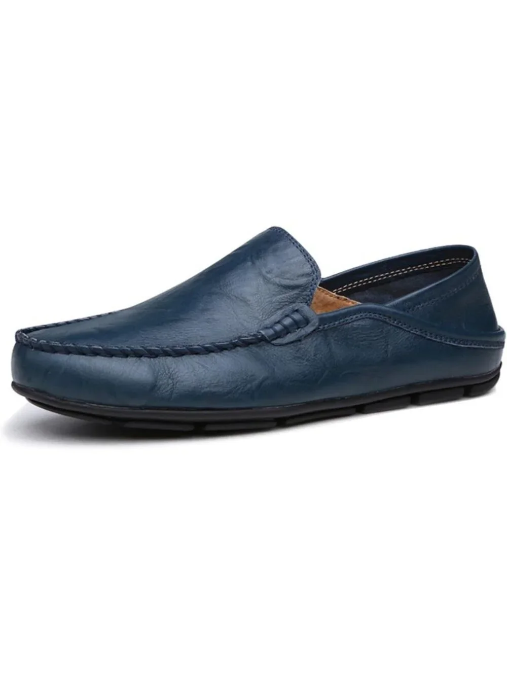 Men's Blue Leather Loafers Premium Genuine Slip On Breathable Casual Shoes